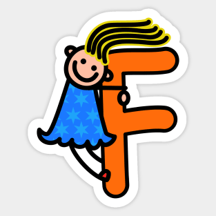 Letter F for girls alphabet Kids Colorful Cartoon Character Sticker